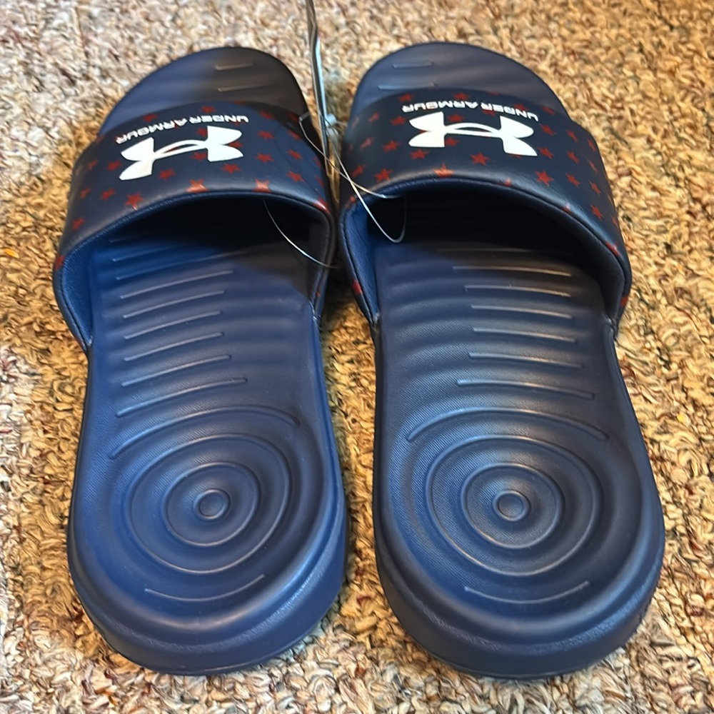 New Under Armour Red Star Navy Blue Slide Sandals Men 8 USA - Picture 3 of 4